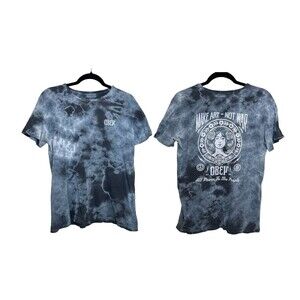 OBEY ADULT MEDIUM BLUE WHITE TIE DYE GRAPHIC SHIRT HIPPY ART NOT WAR RETRO LOGO